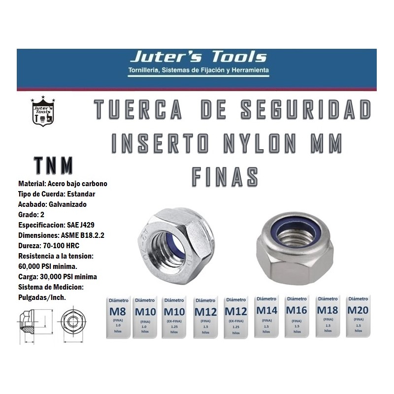 Tuerca Inserto De Nylon Metrica Finas