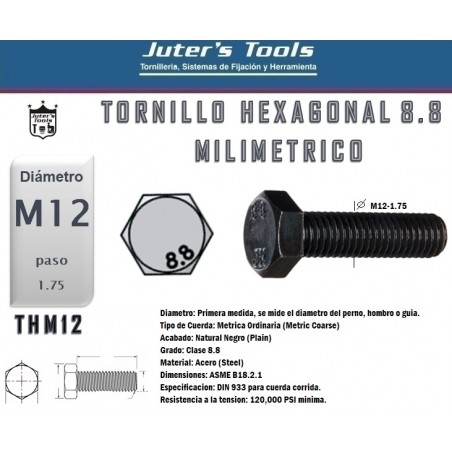 TORNILLO HEXAGONAL MILIMETRICO M12 1 75