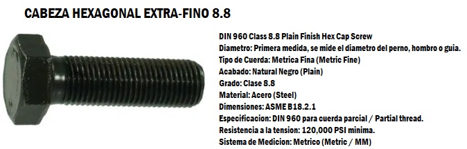 TORNILLO HEXAGONAL EXTRA-FINO 8.8