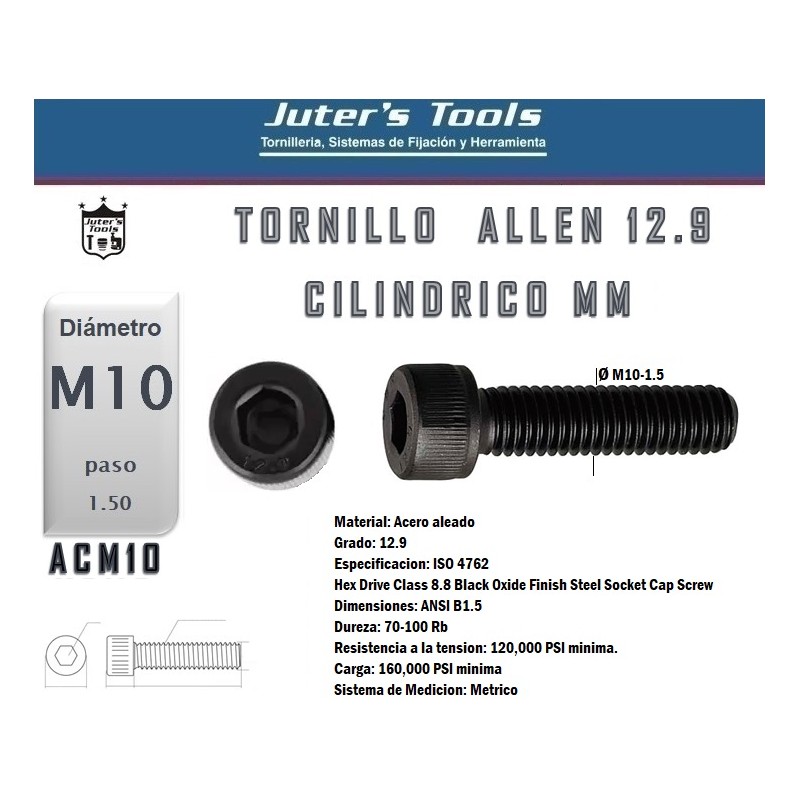 ALLEN CILINDRICO M10-1.5 GRADO 10.9 ALLEN CILINDRICO M10-1.5 GRADO 10.9
