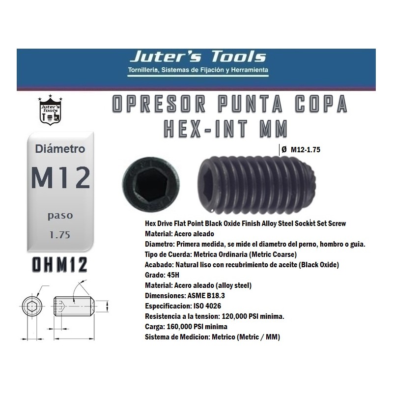 PRESOR HEXAGONAL PUNTA COPA M12-1.75