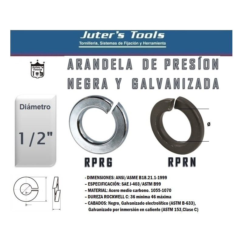 ARANDELA DE PRESÍON NEGRA Y GALVANIZADA  1/2"