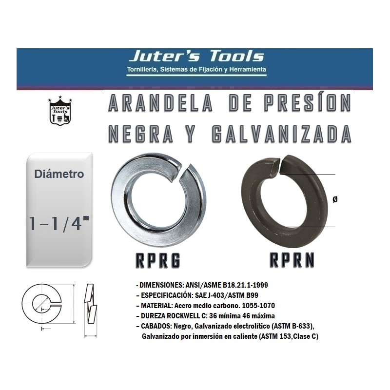 ARANDELA DE PRESÍON NEGRA Y GALVANIZADA 1-1/4" ARANDELA DE PRESÍON NEGRA Y GALVANIZADA 1-1/4"