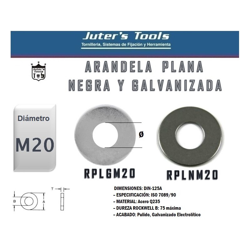 RONDANA PLANA NEGRA Y GALVANIZADA  M20