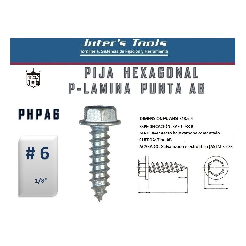 PIJA HEXAGONAL PARA LAMINA PUNTA AB #6