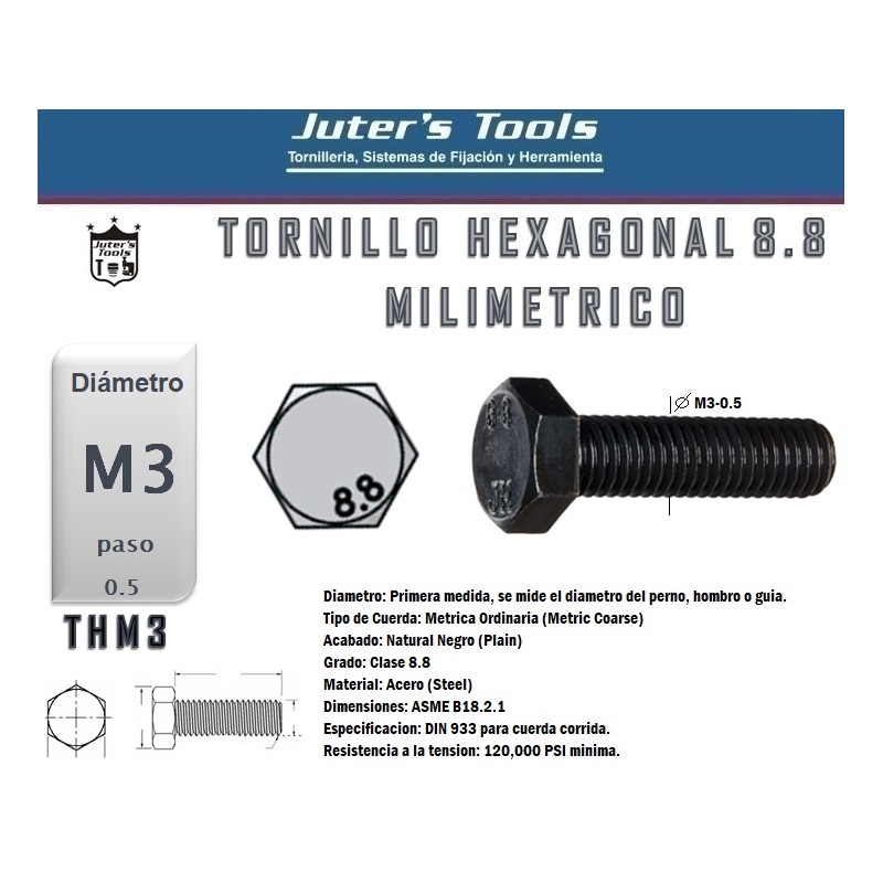 TORNILLO HEXAGONAL MILIMETRICO M3-0.5