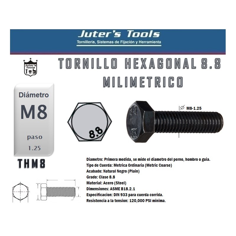 excusa Puede ser ignorado Digno TORNILLO HEXAGONAL MILIMETRICO M8-1.25